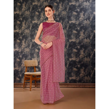 Generic Women's Linen Line Saree With Unstitched Blouse (Purple, 5-6 Mtrs)