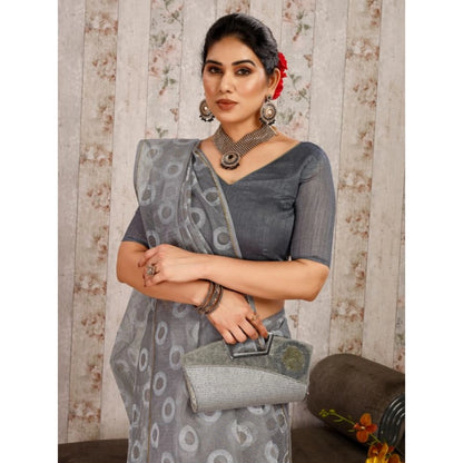 Generic Women's Linen Gola Printed Saree With Unstitched Blouse (Grey, 5-6 Mtrs)