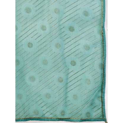 Generic Women's Linen Gola Printed Saree With Unstitched Blouse (Turquoise Green, 5-6 Mtrs)