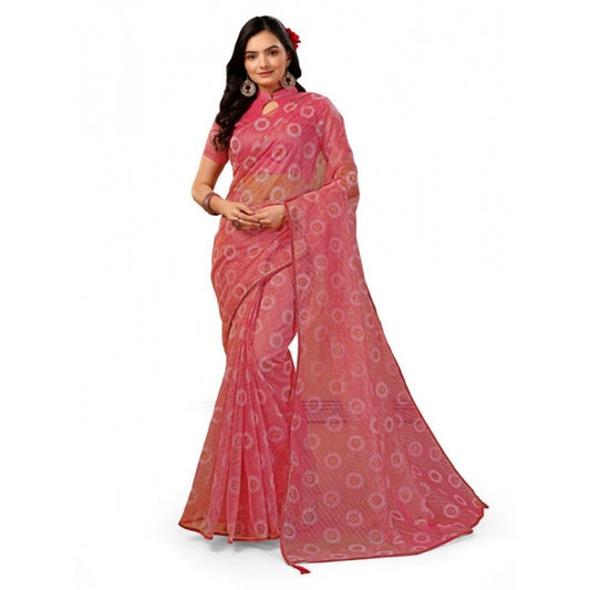 Generic Women's Linen Gola Printed Saree With Unstitched Blouse (Light Pink, 5-6 Mtrs)