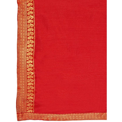 Generic Women's Vichitra Plain Saree With Unstitched Blouse (Red, 5-6 Mtrs)