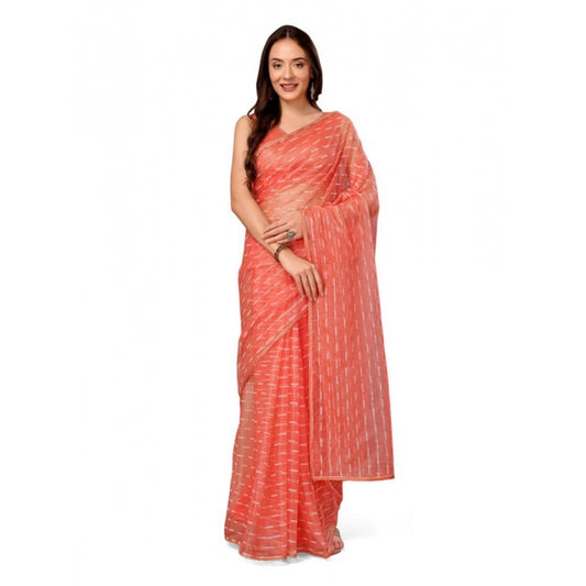 Generic Women's Linen Line Saree With Unstitched Blouse (Orange, 5-6 Mtrs)