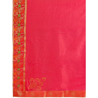 Generic Women's Vichitra Swiroshki Butta Saree With Unstitched Blouse (Pink, 5-6 Mtrs)