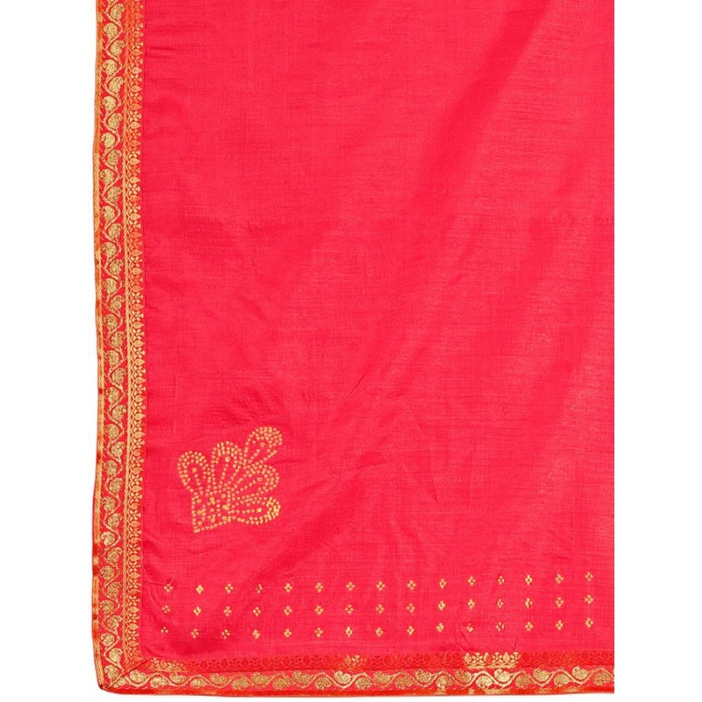 Generic Women's Vichitra Swiroshki Butta Saree With Unstitched Blouse (Pink, 5-6 Mtrs)