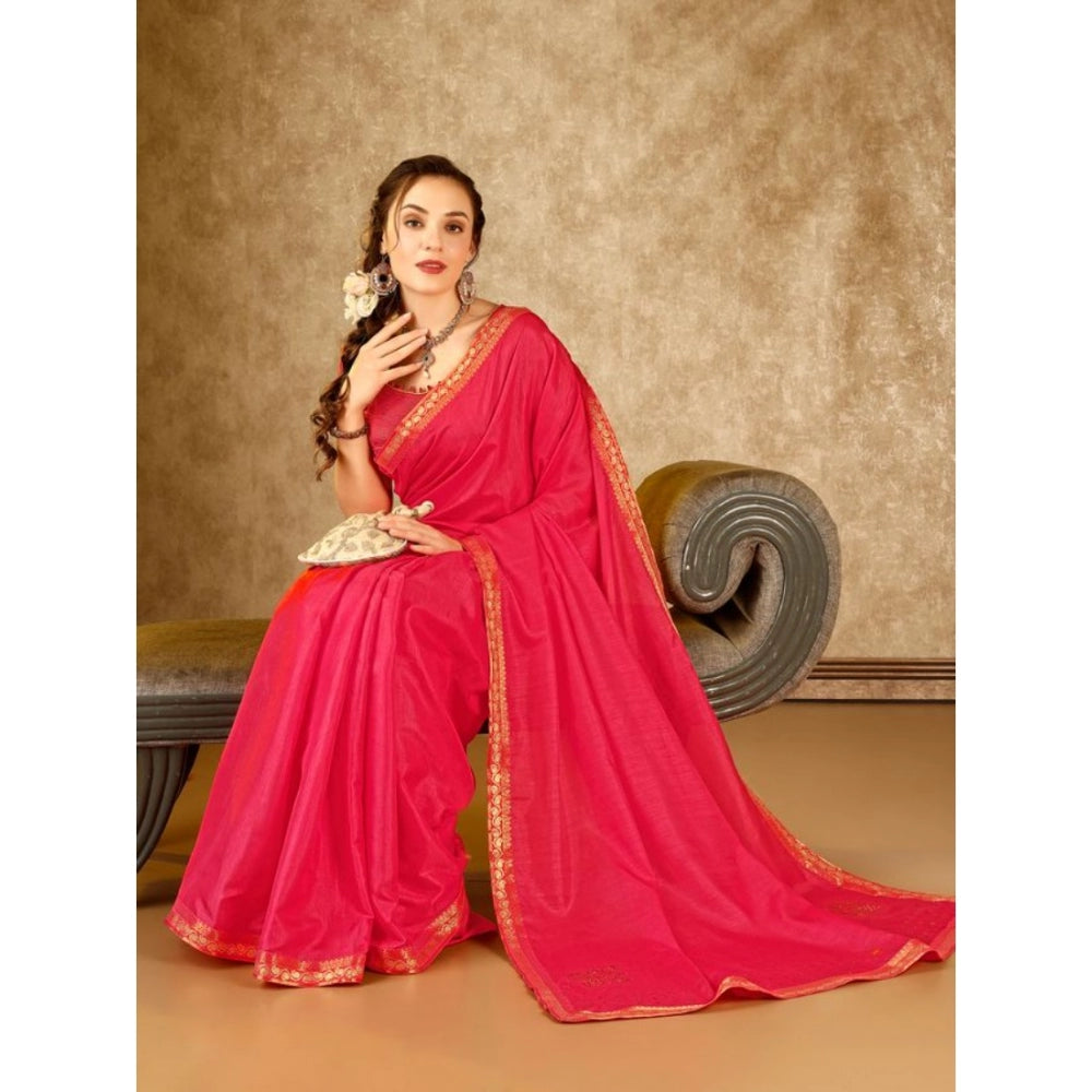 Generic Women's Vichitra Swiroshki Butta Saree With Unstitched Blouse (Pink, 5-6 Mtrs)