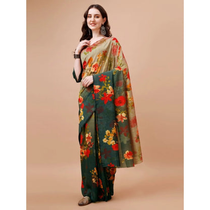 Generic Women's PC Vichitra Floral Printed Saree With Unstitched Blouse (Multicolor, 5-6 Mtrs)