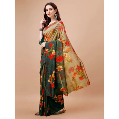 Generic Women's PC Vichitra Floral Printed Saree With Unstitched Blouse (Multicolor, 5-6 Mtrs)