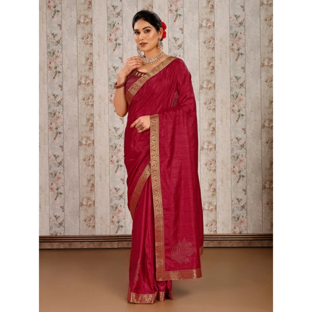 Generic Women's Vichitra Swiroshki Butta Saree With Unstitched Blouse (Maroon, 5-6 Mtrs)