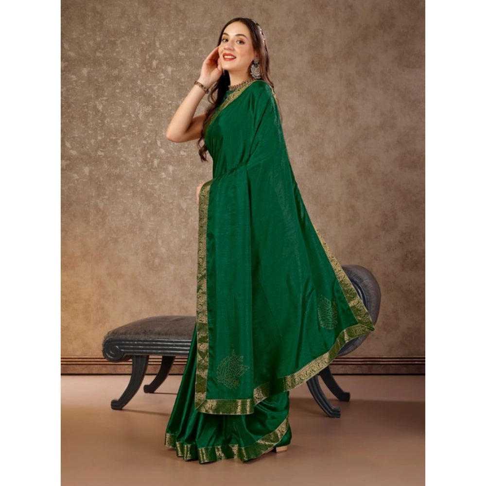 Generic Women's Vichitra Swiroshki Butta Saree With Unstitched Blouse (Green, 5-6 Mtrs)