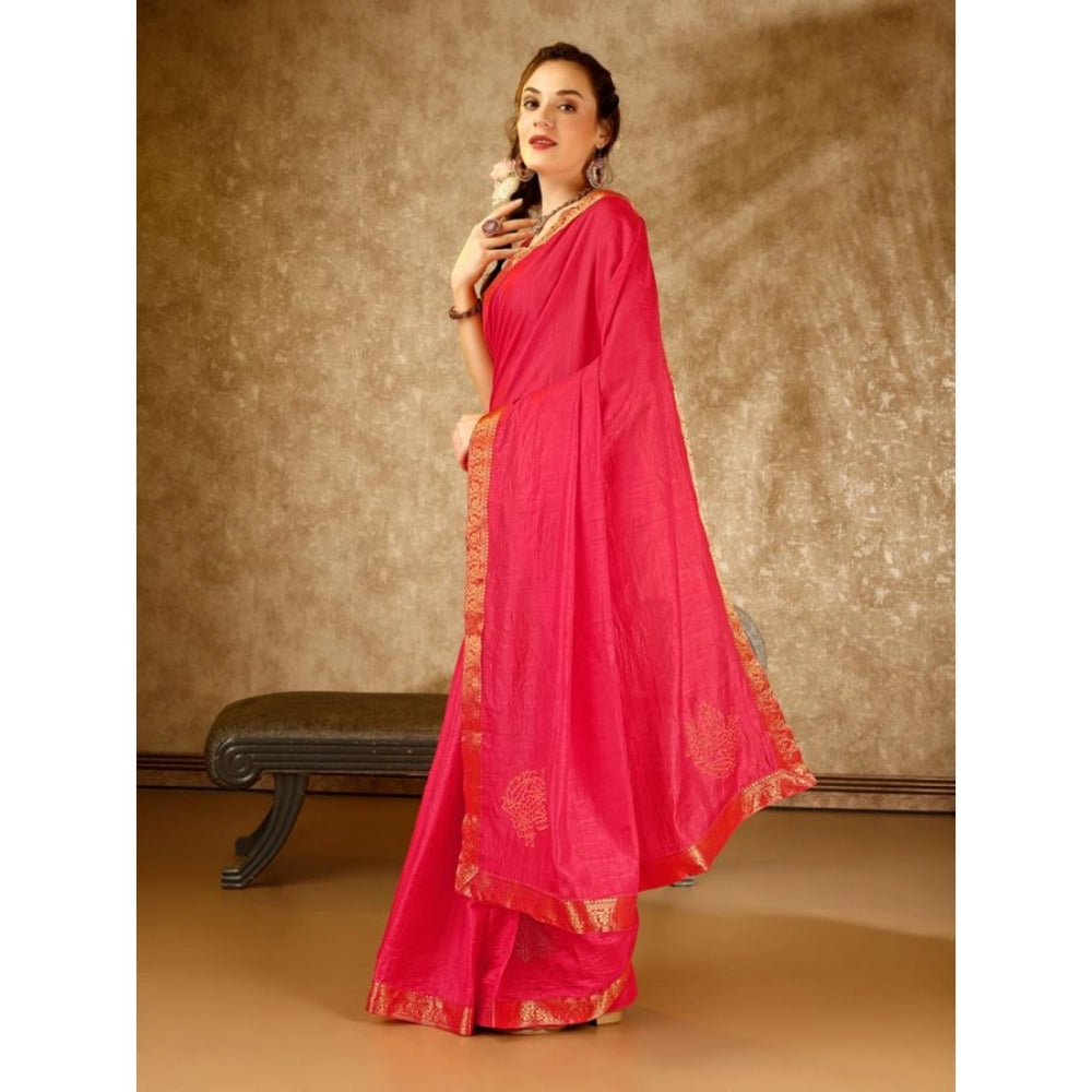 Generic Women's Vichitra Swiroshki Butta Saree With Unstitched Blouse (Pink, 5-6 Mtrs)