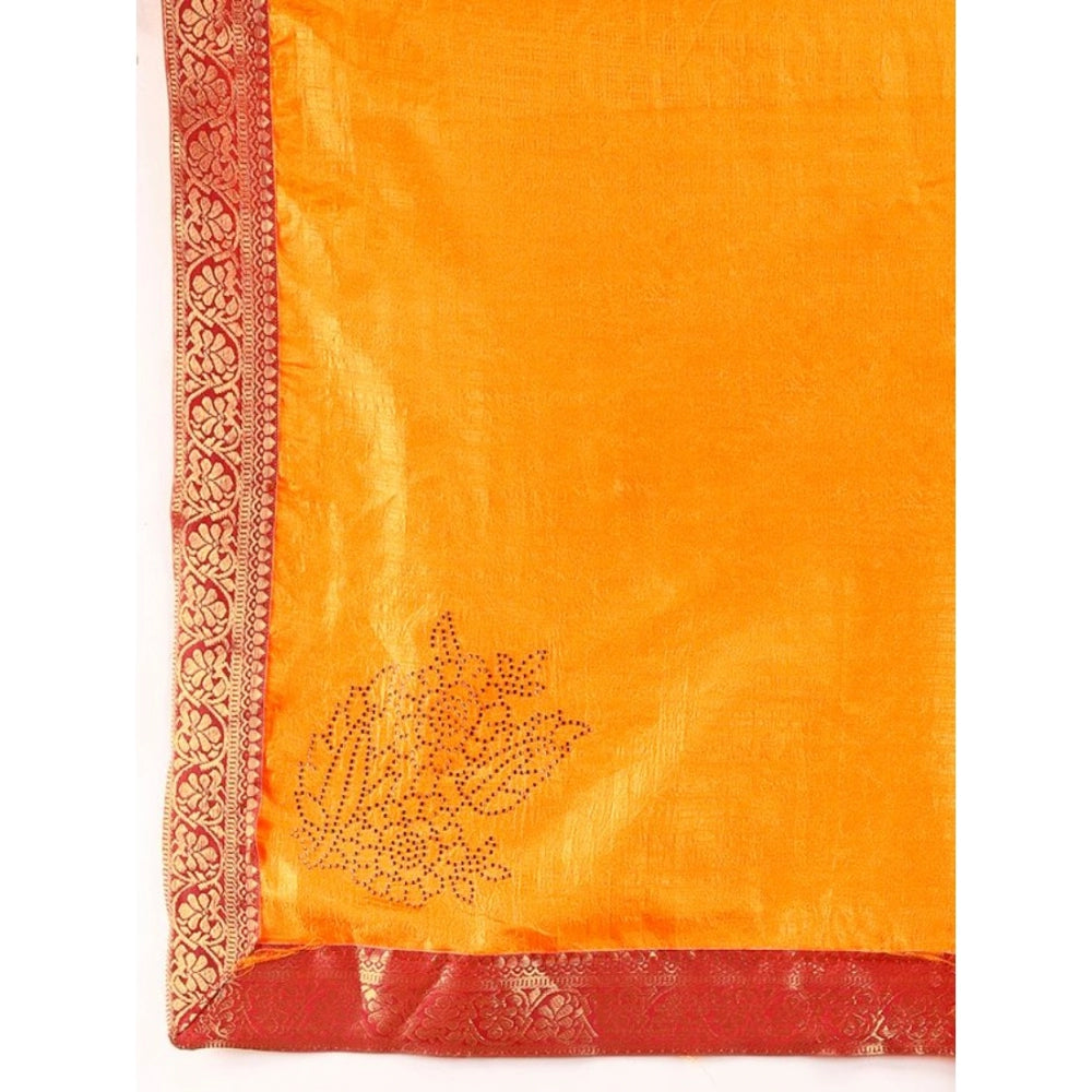 Generic Women's Vichitra Swiroshki Butta Saree With Unstitched Blouse (Yellow, 5-6 Mtrs)