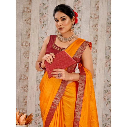 Generic Women's Vichitra Swiroshki Butta Saree With Unstitched Blouse (Yellow, 5-6 Mtrs)