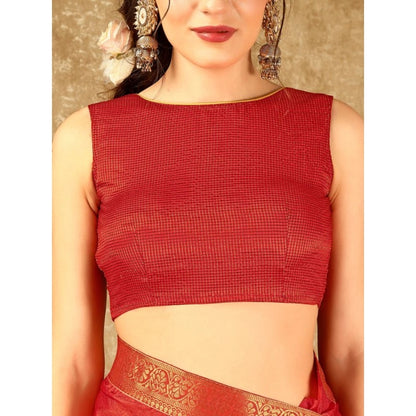 Generic Women's Vichitra Swiroshki Butta Saree With Unstitched Blouse (Red, 5-6 Mtrs)