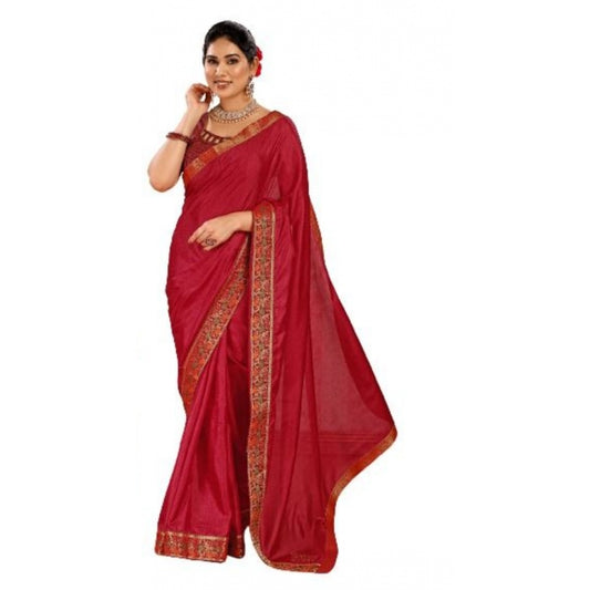 Generic Women's Vichitra Swiroshki Butta Saree With Unstitched Blouse (Maroon, 5-6 Mtrs)