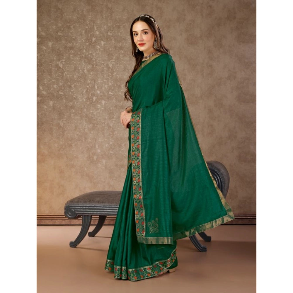 Generic Women's Vichitra Swiroshki Butta Saree With Unstitched Blouse (Green, 5-6 Mtrs)