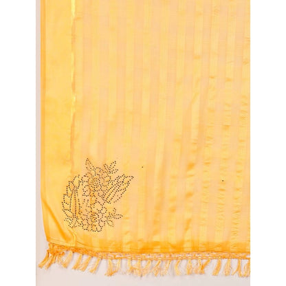 Generic Women's Chiffon Fabric Line Saree With Unstitched Blouse (Yellow, 5-6 Mtrs)