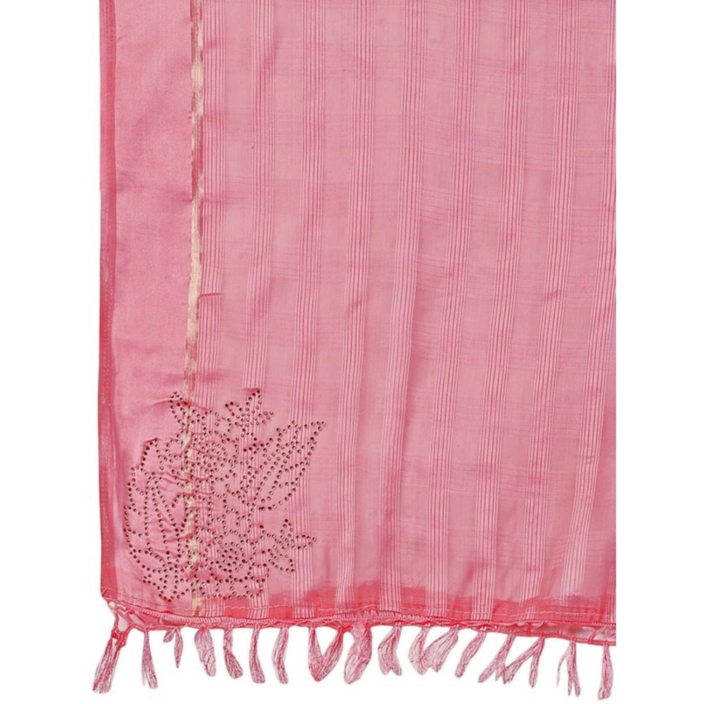 Generic Women's Chiffon Fabric Line Saree With Unstitched Blouse (Pink, 5-6 Mtrs)