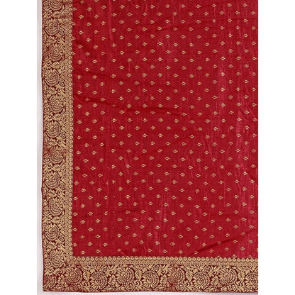 Generic Women's Vichitra Bandhani Saree With Unstitched Blouse (Maroon, 5-6 Mtrs)