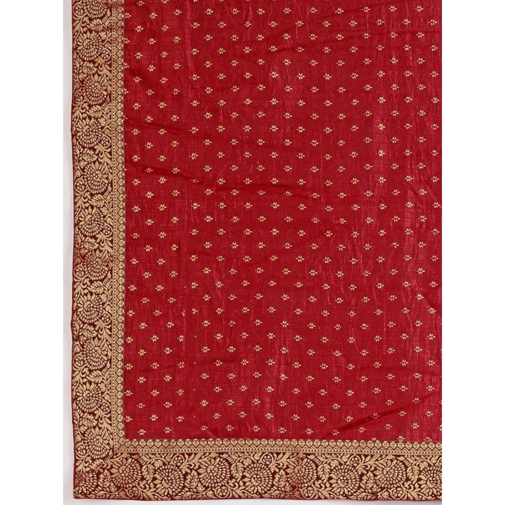 Generic Women's Vichitra Bandhini Saree With Unstitched Blouse (Maroon, 5-6 Mtrs)