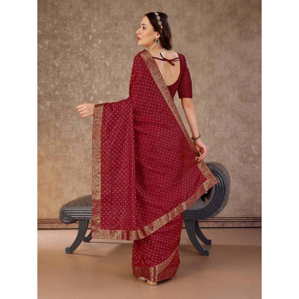 Generic Women's Vichitra Bandhini Saree With Unstitched Blouse (Maroon, 5-6 Mtrs)