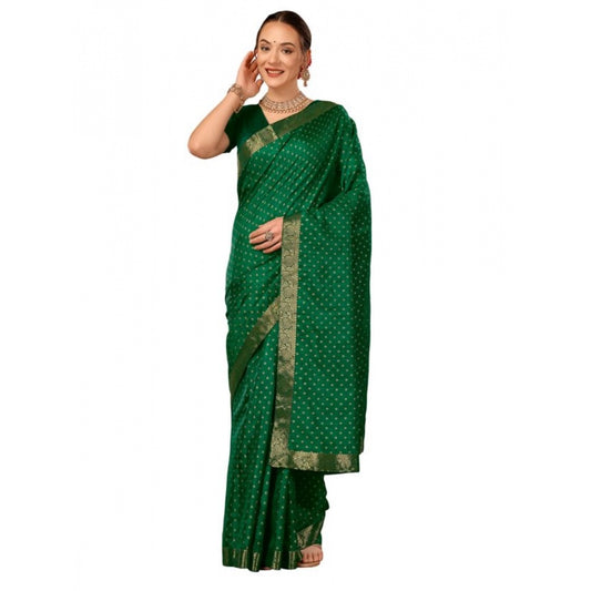 Generic Women's Vichitra Bandhani Saree With Unstitched Blouse (Green, 5-6 Mtrs)