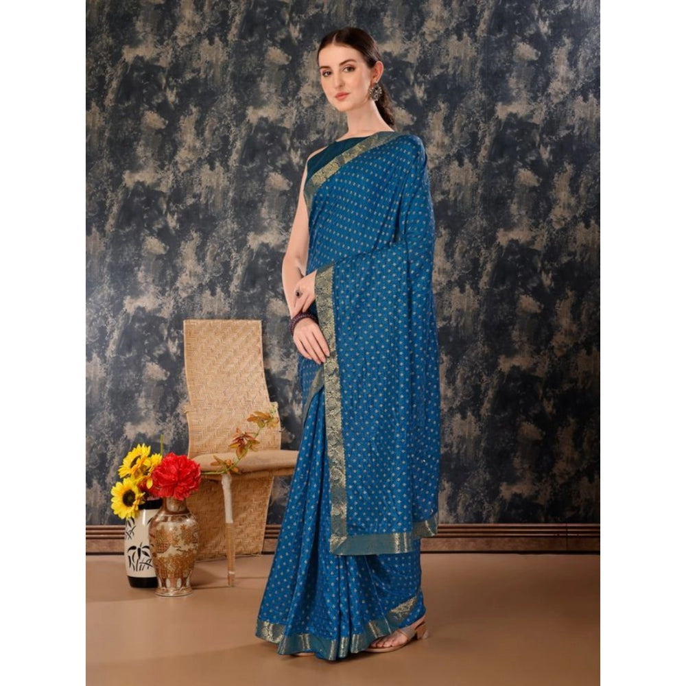 Generic Women's Vichitra Bandhini Saree With Unstitched Blouse (Blue, 5-6 Mtrs)