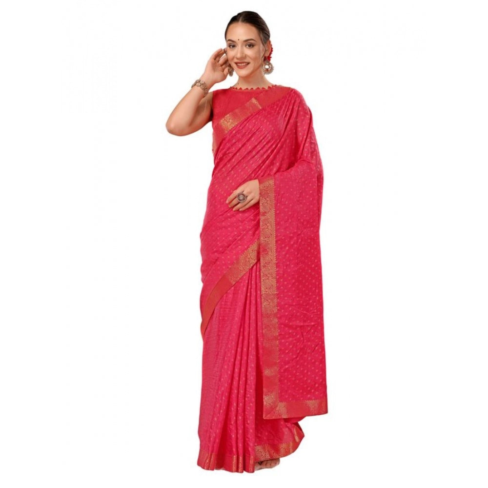 Generic Women's Vichitra Bandhani Saree With Unstitched Blouse (Pink, 5-6 Mtrs)