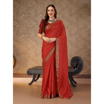 Generic Women's Vichitra Bandhini Saree With Unstitched Blouse (Maroon, 5-6 Mtrs)