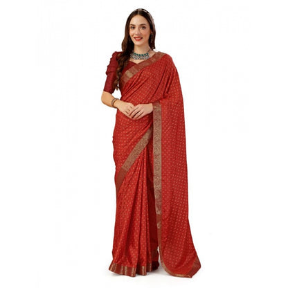 Generic Women's Vichitra Bandhani Saree With Unstitched Blouse (Maroon, 5-6 Mtrs)