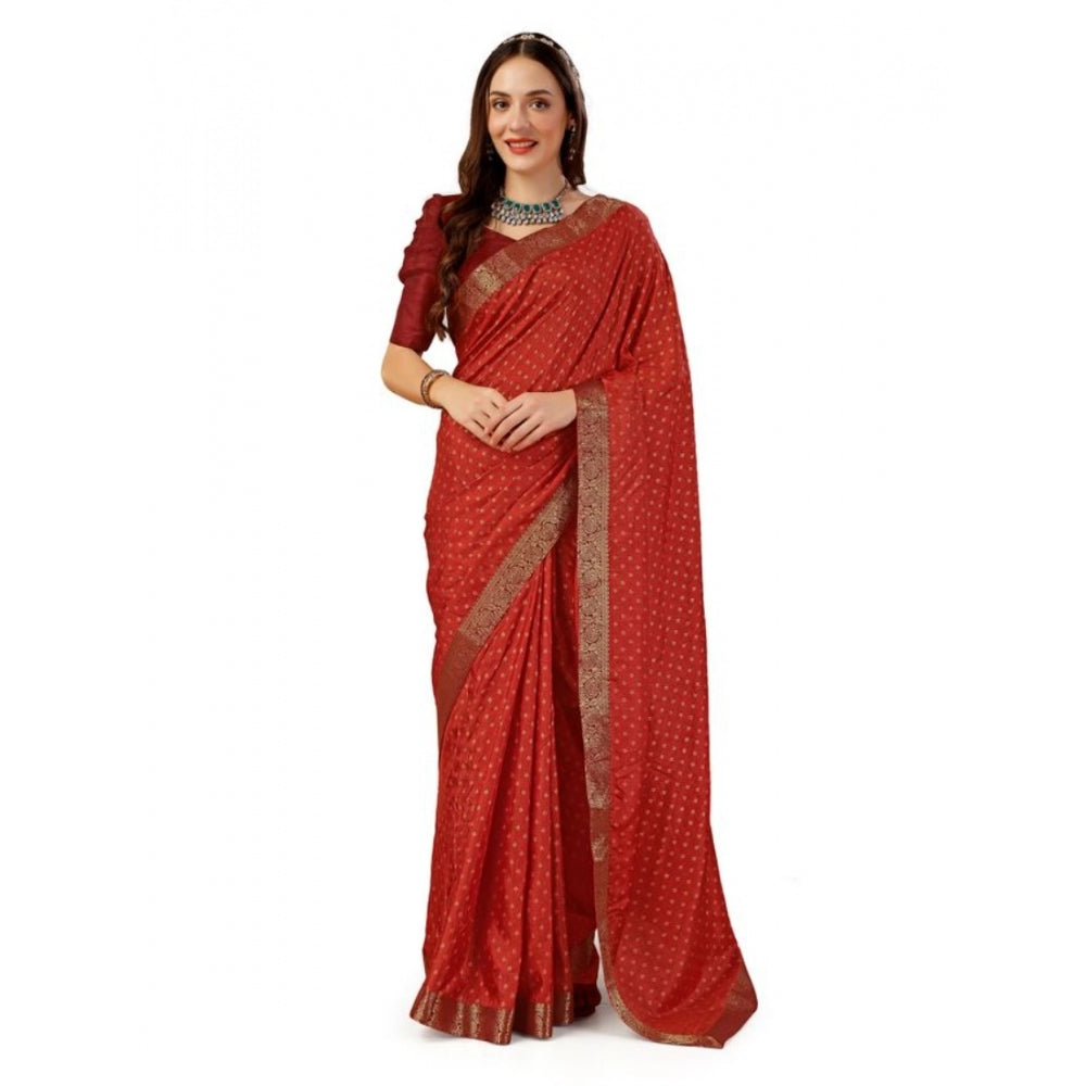 Generic Women's Vichitra Bandhini Saree With Unstitched Blouse (Maroon, 5-6 Mtrs)