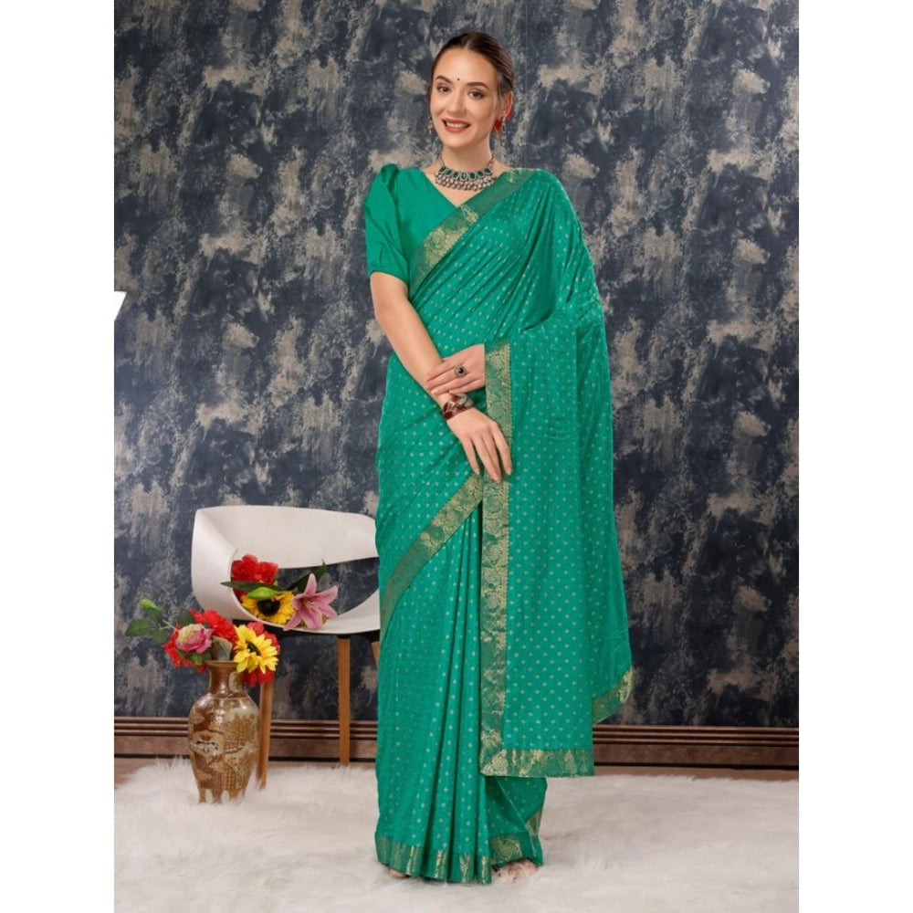 Generic Women's Vichitra Bandhani Saree With Unstitched Blouse (Rama Green, 5-6 Mtrs)