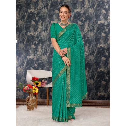 Generic Women's Vichitra Bandhini Saree With Unstitched Blouse (Rama Green, 5-6 Mtrs)