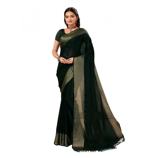 Generic Women's Chiffon Fabric Plain Saree With Unstitched Blouse (Green, 5-6 Mtrs)