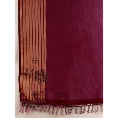 Generic Women's Chiffon Fabric Plain Saree With Unstitched Blouse (Wine, 5-6 Mtrs)