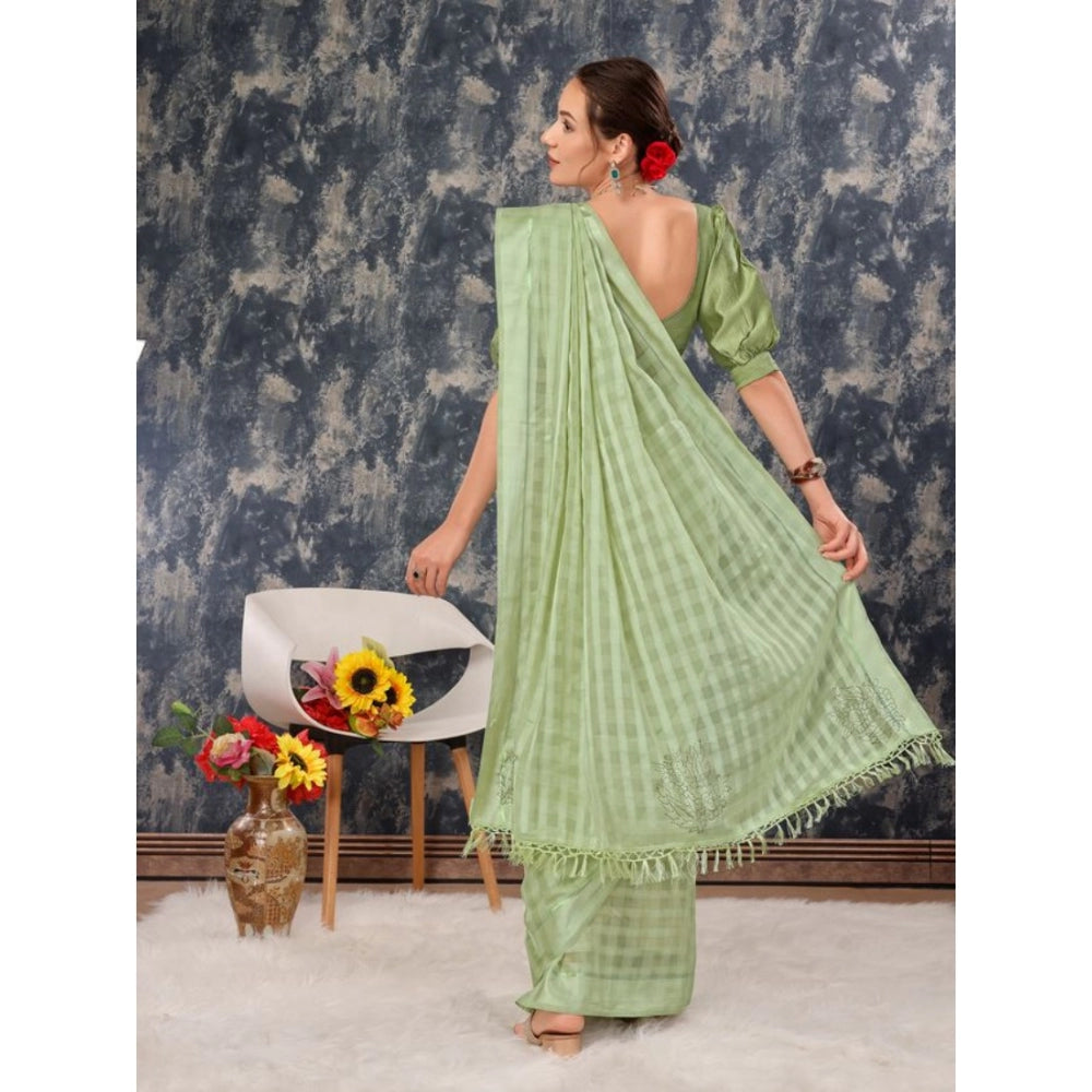 Generic Women's Chiffon Fabric Line Saree With Unstitched Blouse (Green, 5-6 Mtrs)