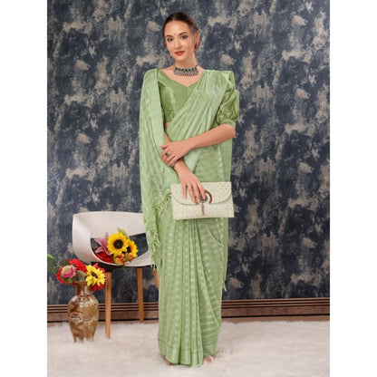 Generic Women's Chiffon Fabric Line Saree With Unstitched Blouse (Green, 5-6 Mtrs)