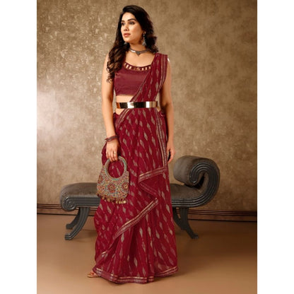 Generic Women's Zomto Laheriya Saree With Unstitched Blouse (Maroon, 5-6 Mtrs)