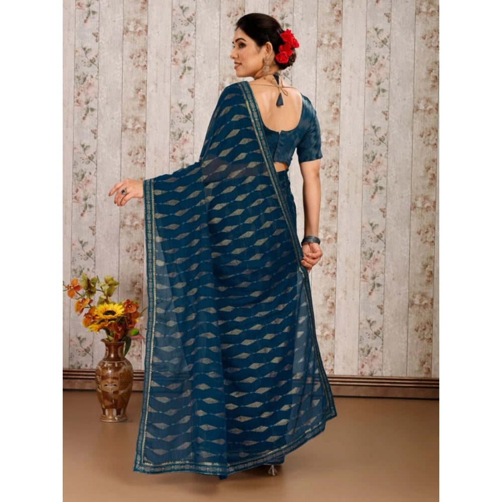 Generic Women's Zomto Laheriya Saree With Unstitched Blouse (Blue, 5-6 Mtrs)