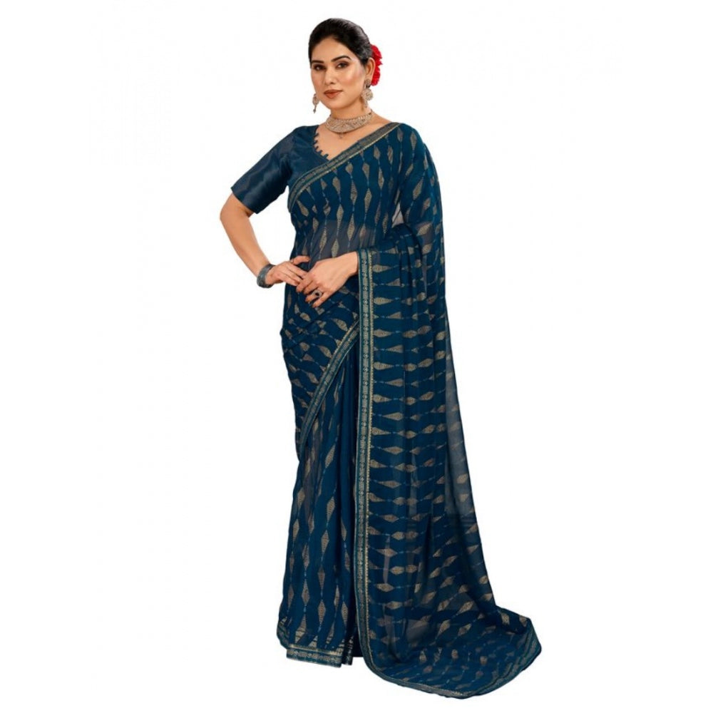 Generic Women's Zomto Laheriya Saree With Unstitched Blouse (Blue, 5-6 Mtrs)