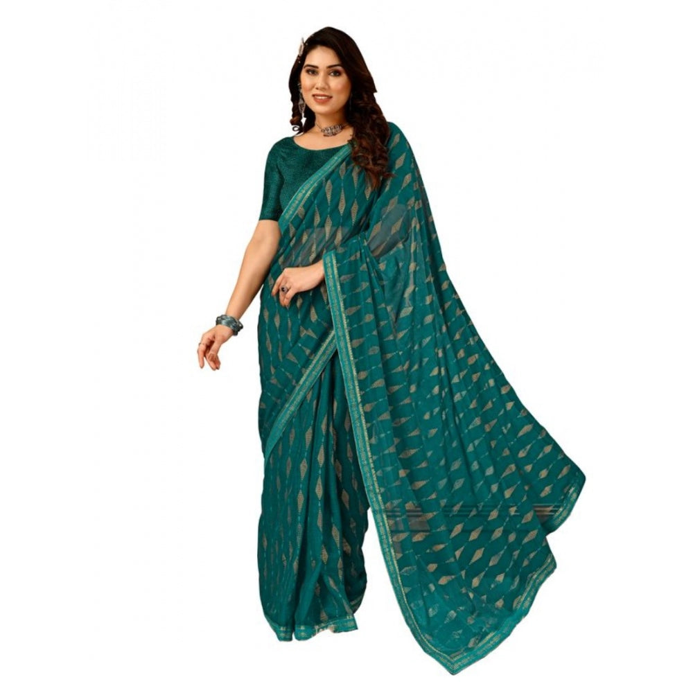 Generic Women's Zomto Laheriya Saree With Unstitched Blouse (Teal Blue, 5-6 Mtrs)