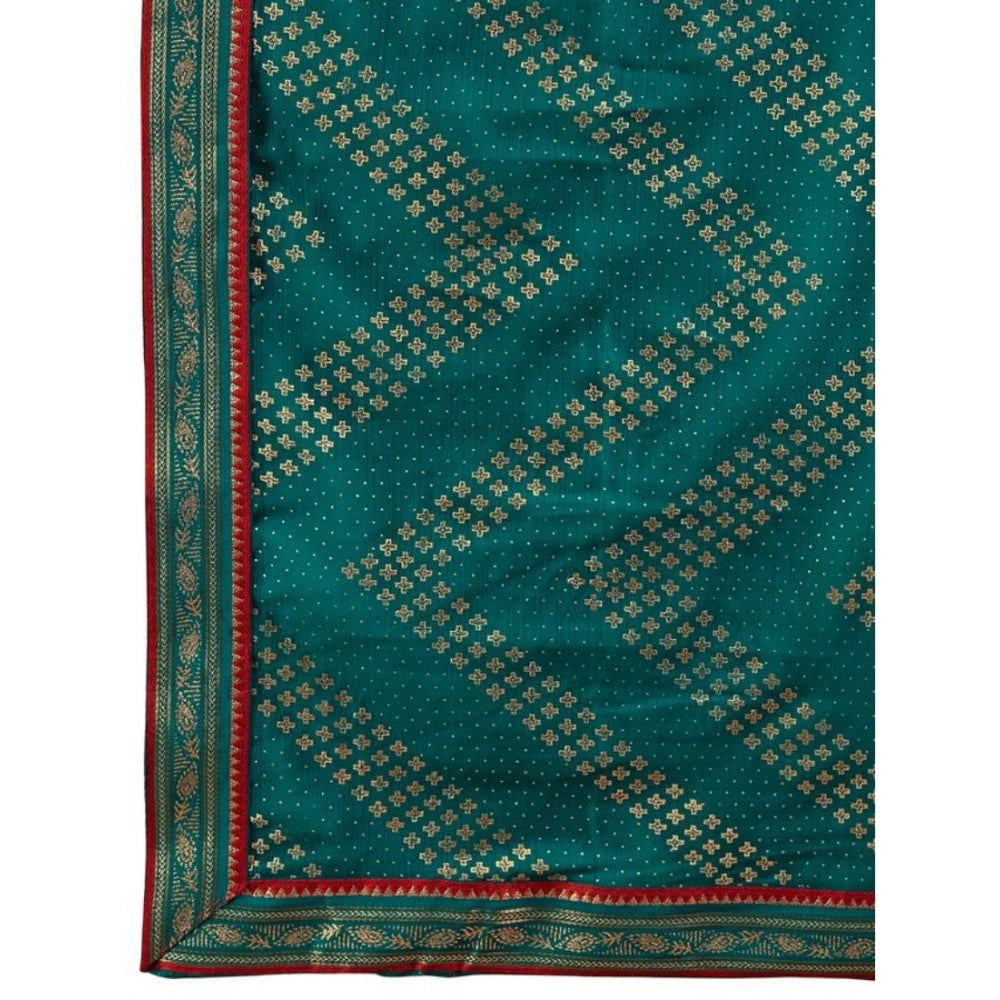 Generic Women's Zomto Zig Zag Saree With Unstitched Blouse (Teal Blue, 5-6 Mtrs)