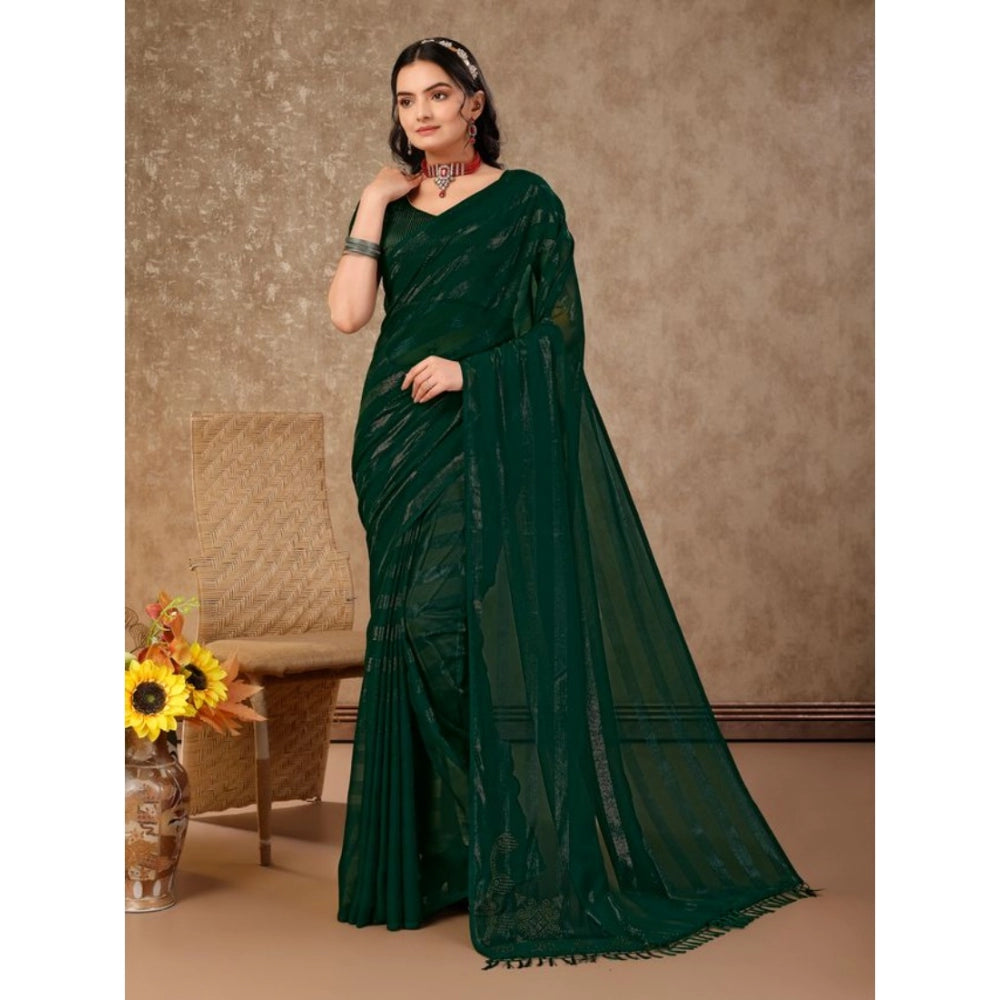 Generic Women's Chiffon Fabric Line Saree With Unstitched Blouse (Green, 5-6 Mtrs)