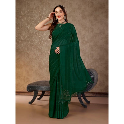 Generic Women's Chiffon Fabric Line Saree With Unstitched Blouse (Green, 5-6 Mtrs)