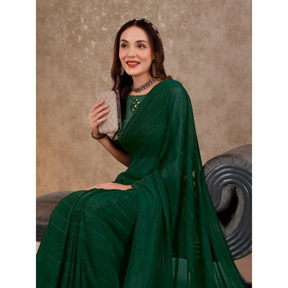 Generic Women's Chiffon Fabric Line Saree With Unstitched Blouse (Green, 5-6 Mtrs)