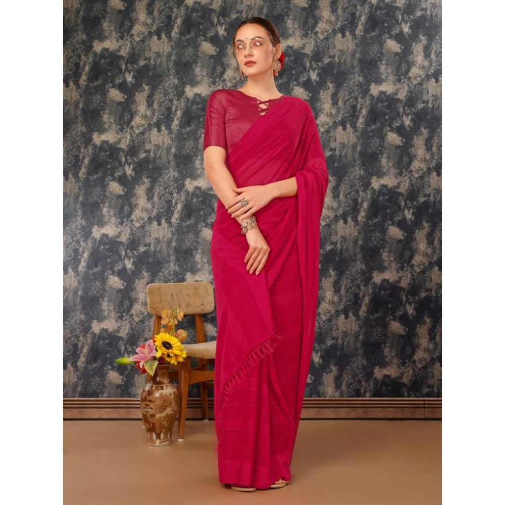 Generic Women's Chiffon Fabric Line Saree With Unstitched Blouse (Pink, 5-6 Mtrs)