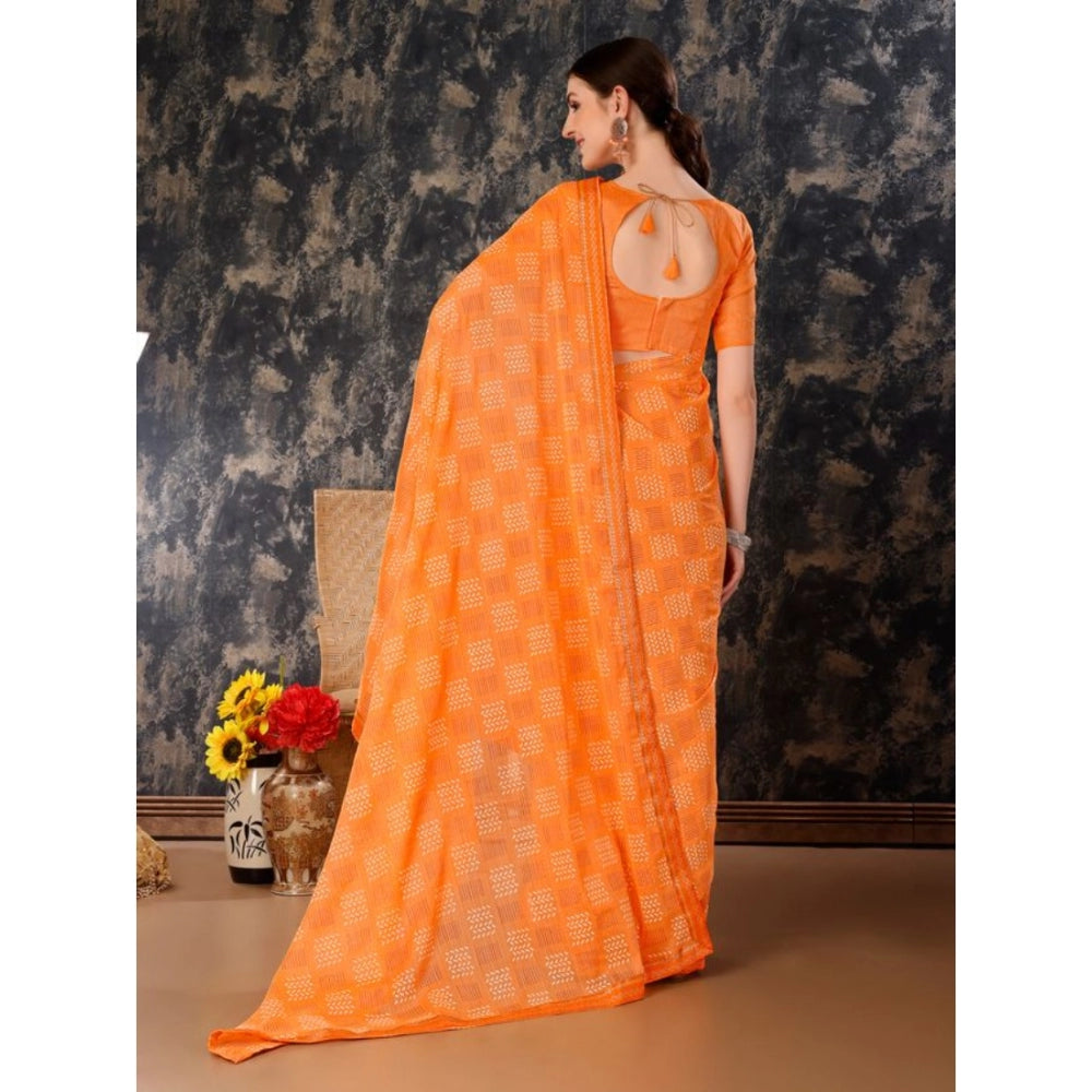 Generic Women's Zomto Checked Saree With Unstitched Blouse (Orange, 5-6 Mtrs)