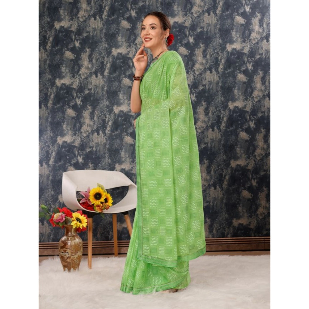 Generic Women's Zomto Checked Saree With Unstitched Blouse (Green, 5-6 Mtrs)