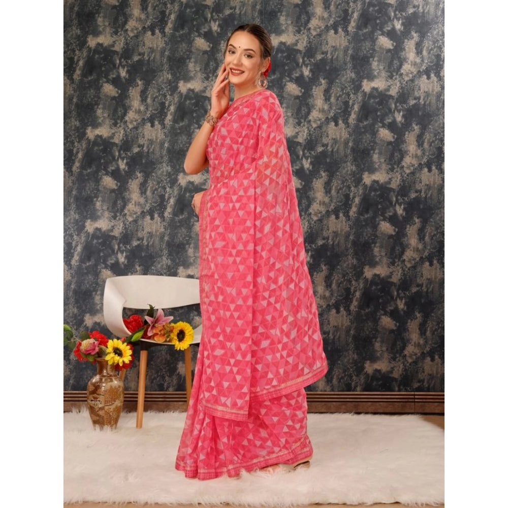 Generic Women's Zomto Printed Saree With Unstitched Blouse (Dark Pink, 5-6 Mtrs)