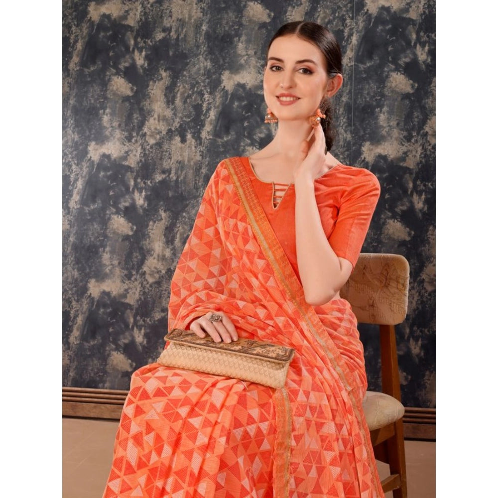 Generic Women's Zomto Printed Saree With Unstitched Blouse (Peach, 5-6 Mtrs)