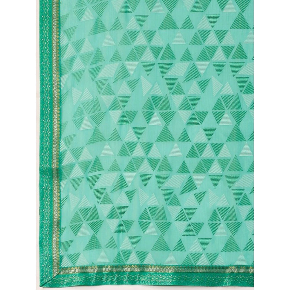 Generic Women's Zomto Printed Saree With Unstitched Blouse (Turquoise Green, 5-6 Mtrs)